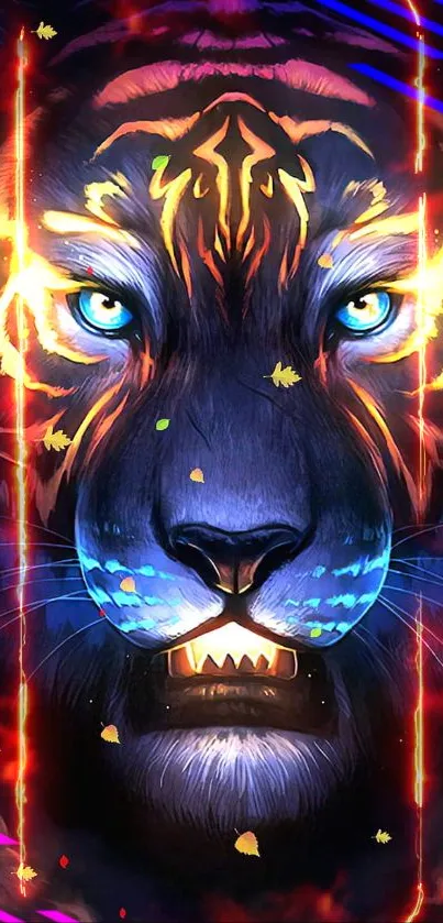 Luminescent tiger face in vibrant colors mobile wallpaper