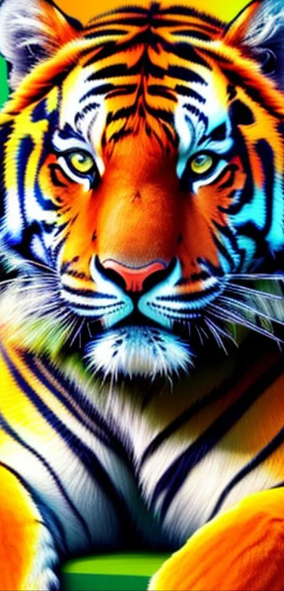 Vibrant artistic tiger with bold orange and black stripes.