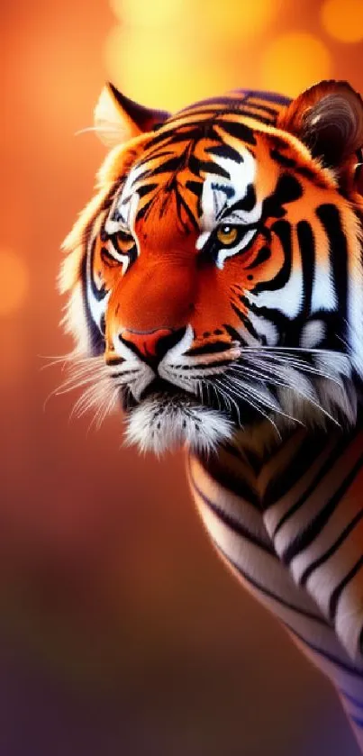 Majestic orange tiger with blurred background.