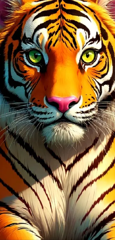 A vibrant tiger close-up with orange and black stripes, perfect for mobile wallpaper.