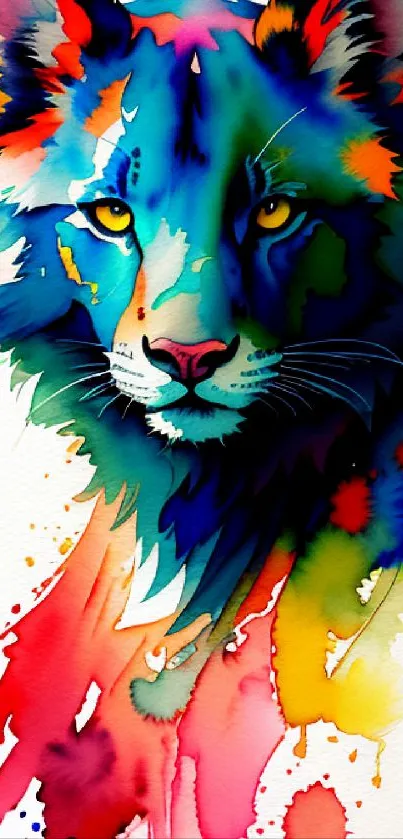 Colorful watercolor tiger with artistic splashes.