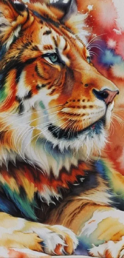 Vibrant watercolor tiger art mobile wallpaper with rich colors.