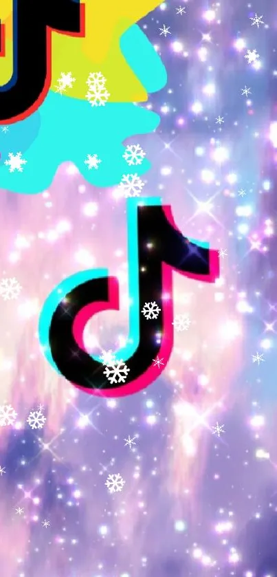 Colorful TikTok logo on a vibrant galaxy background wallpaper.