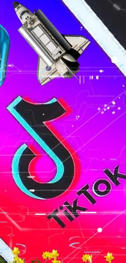 Vibrant pink and blue TikTok wallpaper with space theme.