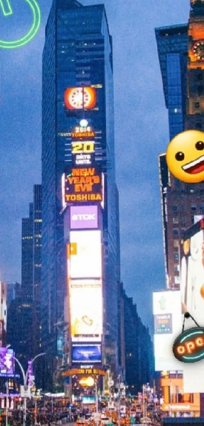 Vibrant Times Square at night with bustling crowd and illuminated billboards.