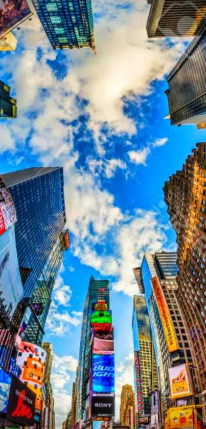 Dynamic Times Square skyline with vibrant buildings.