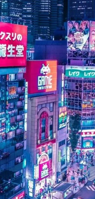 Tokyo cityscape at night with neon lights.