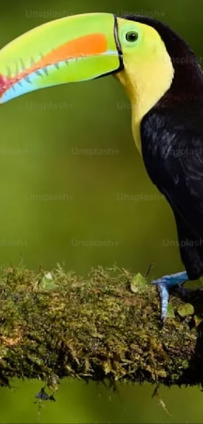 Vibrant toucan perched on a lush branch.