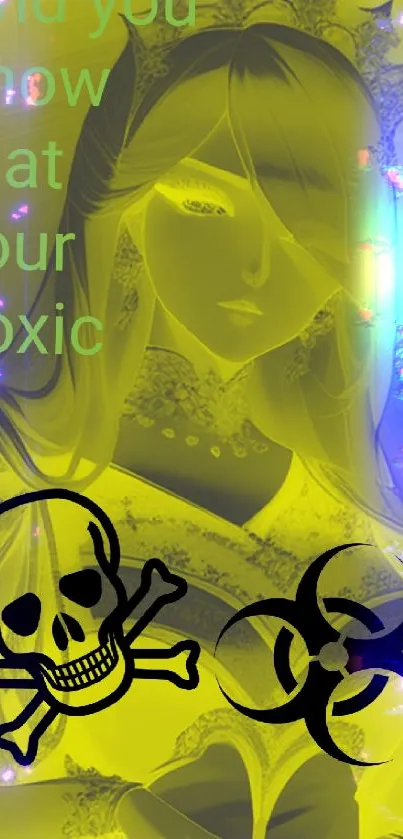 Neon yellow wallpaper with toxic symbols.