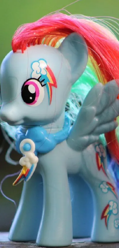 A colorful toy pony with rainbow mane.