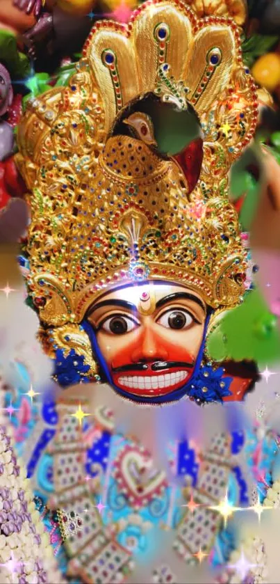 Vibrant traditional art with detailed mask design.