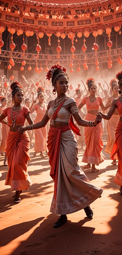 Vibrant traditional dancers perform at a colorful festival.