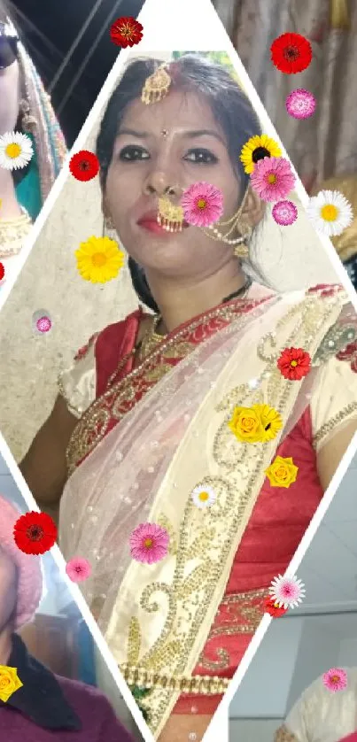 Vibrant collage of traditional portraits with colorful attire.