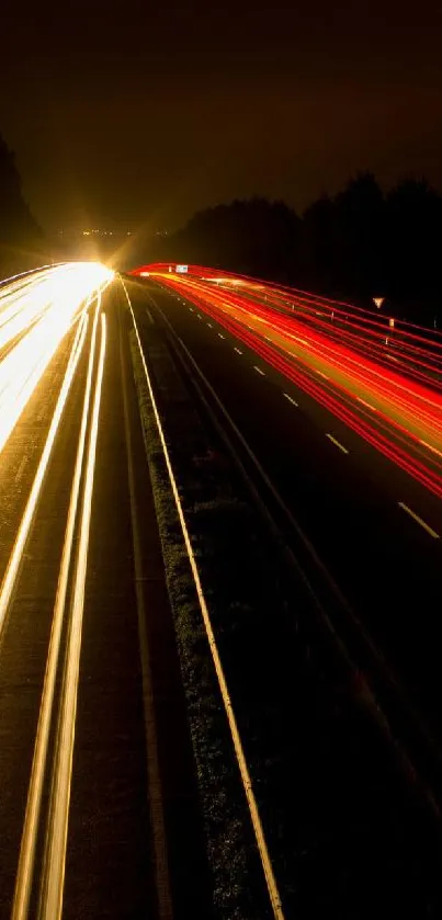 Night highway with vibrant light trails creating a dynamic visual.