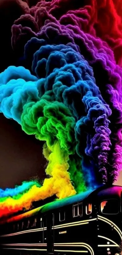 Train with rainbow smoke creates a vibrant mobile wallpaper.