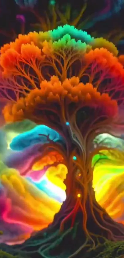 Vibrant Tree of Life with colorful background.