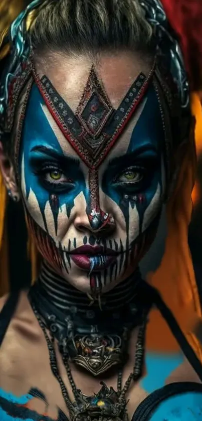 Vibrant tribal face art wallpaper for mobile phones.