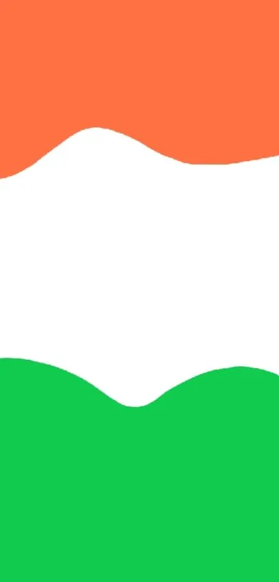 Vibrant tricolor wave wallpaper in orange, white, and green hues for mobile.