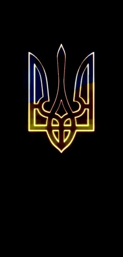 Vibrant neon trident emblem on black background wallpaper.