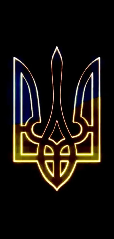 Neon trident symbol with vibrant colors on black background.