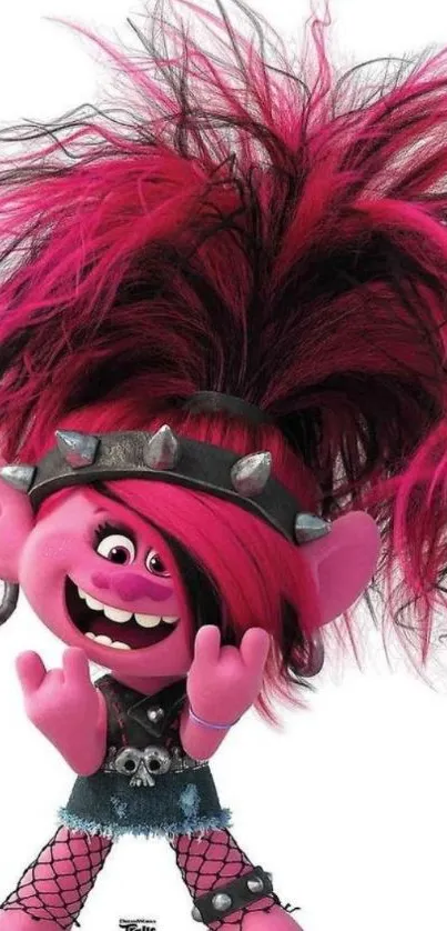 Vibrant troll character with colorful punk style and mohawk hair.