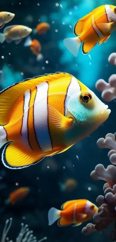 Vibrant Clownfish swimming in a coral reef.