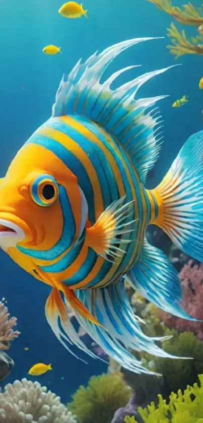 Illustration of a vibrant tropical fish amidst coral.