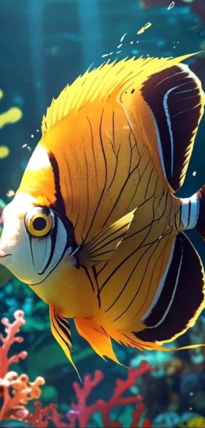 Vibrant tropical fish swimming near coral in an underwater scene.