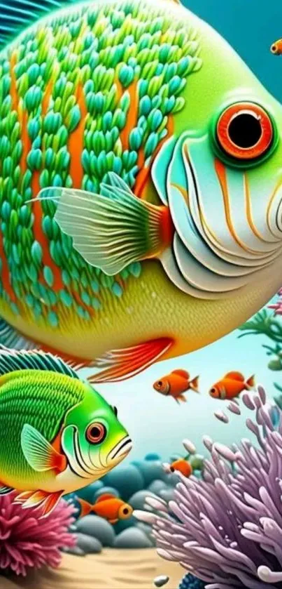 Vibrant tropical fish swimming in colorful underwater scene.