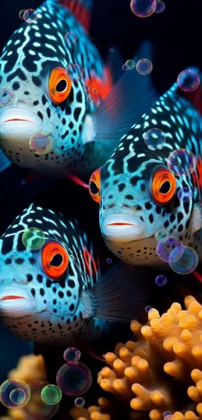 Colorful tropical fish swimming in coral reef.