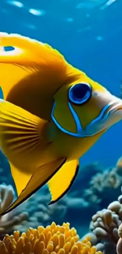 Vibrant tropical fish swims in a colorful coral reef.