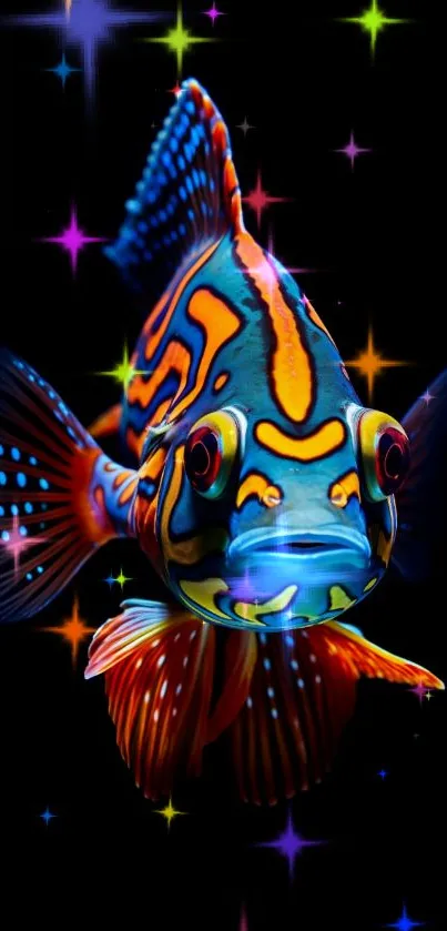 Vibrant tropical fish with glowing colors.