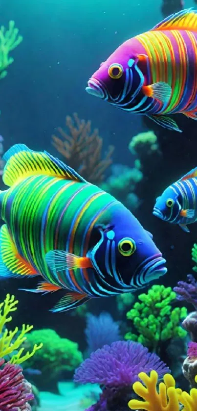 Colorful tropical fish swimming in a coral reef.