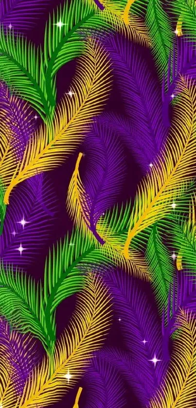 Vibrant tropical wallpaper with palm leaves.