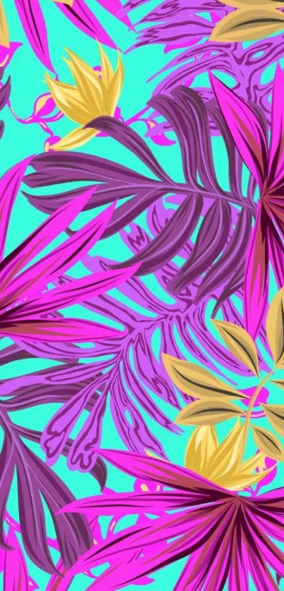 Vibrant tropical leaves artwork with bold colors and floral design.