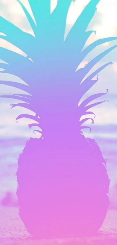 Tropical pineapple silhouette with pink and turquoise gradient.