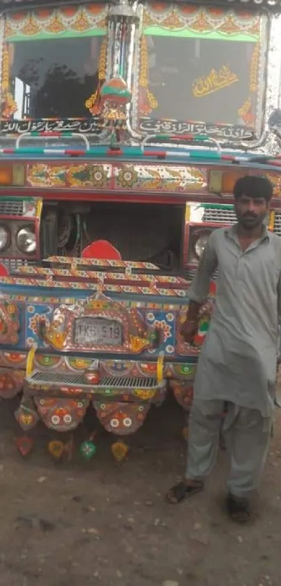 Vibrant truck art with cultural motifs.