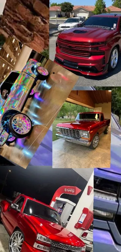 Collage of vibrant custom trucks with colorful designs.