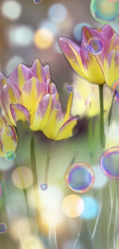 Purple and yellow flowers with bokeh background.