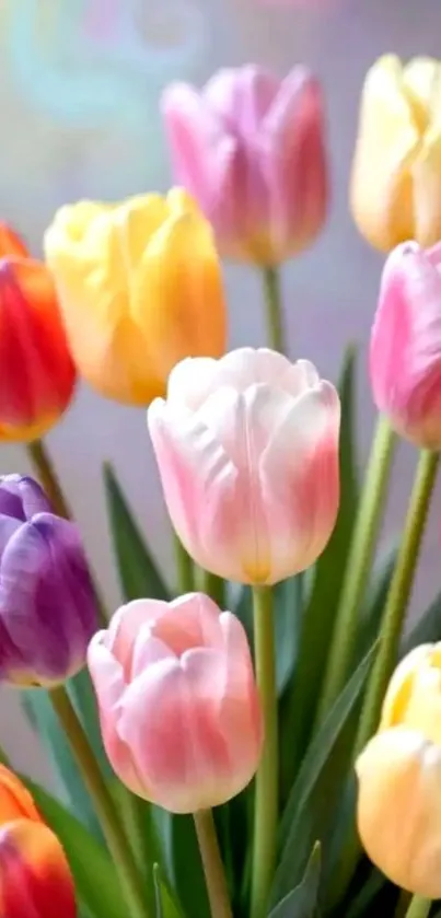 Colorful bouquet of vibrant tulips in bloom.