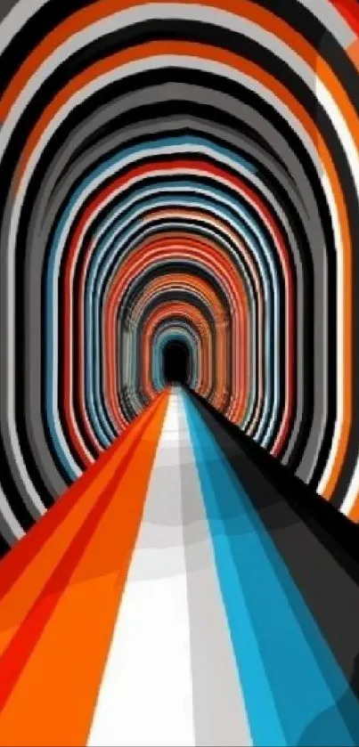 Colorful tunnel art with dynamic stripes.