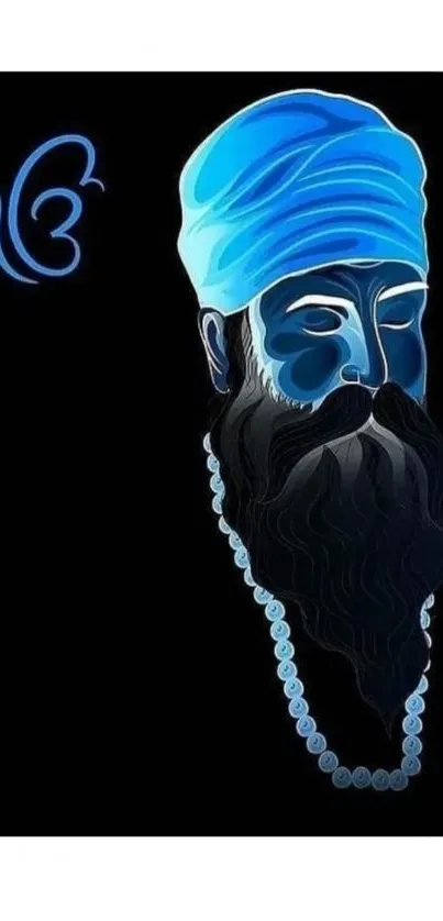 Vibrant blue turban art on black background wallpaper.