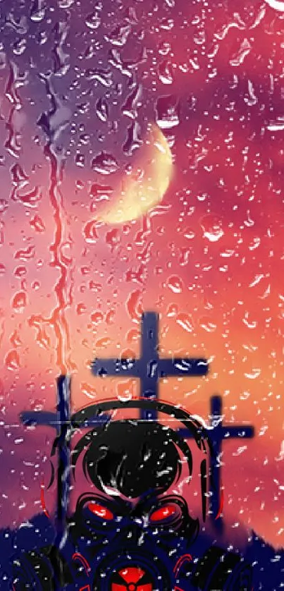 Vibrant phone wallpaper with rain and twilight sky.