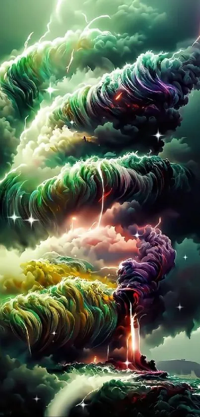 Vibrant storm clouds with lightning in a digital art design.