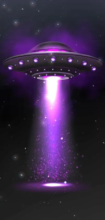 Purple glowing UFO with cosmic theme on mobile wallpaper.