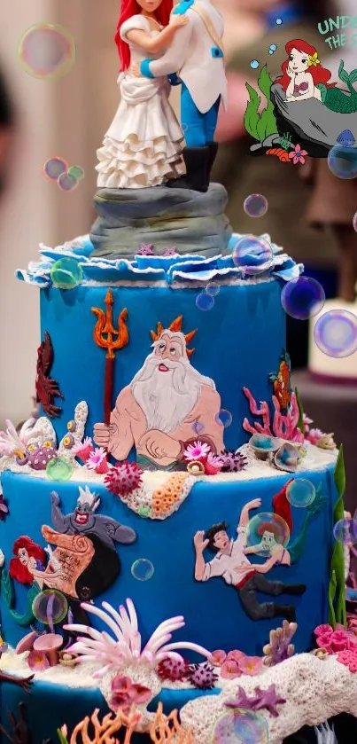 Undersea themed cake with vibrant colors and intricate sea-life designs.