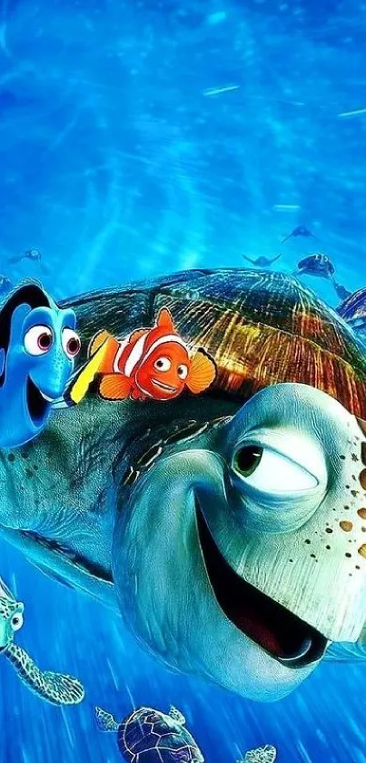 Animated sea turtle ride in vibrant ocean scene.