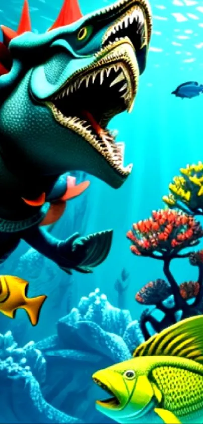 Underwater adventure wallpaper with vibrant sea creatures and corals.