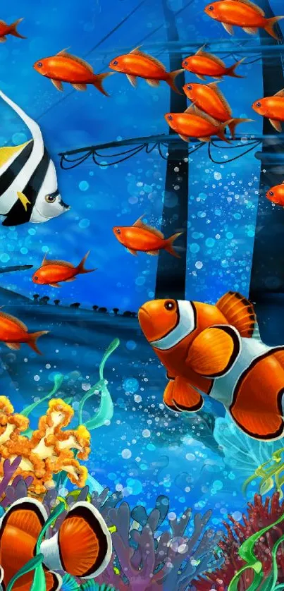 Vibrant underwater scene with clownfish.