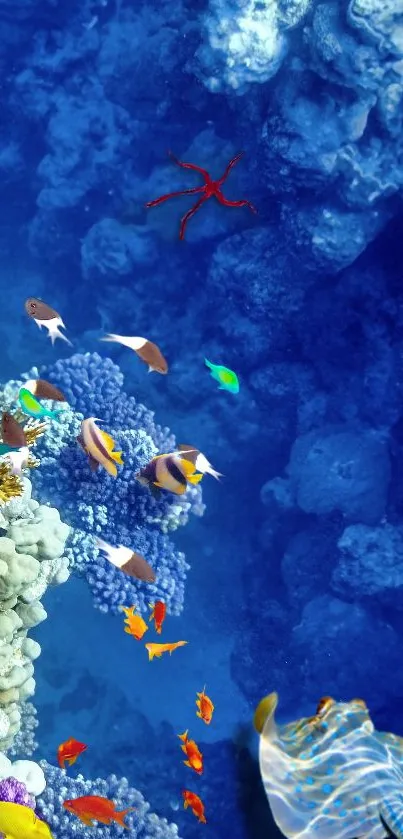 Vibrant underwater coral reef with colorful marine life and fish.